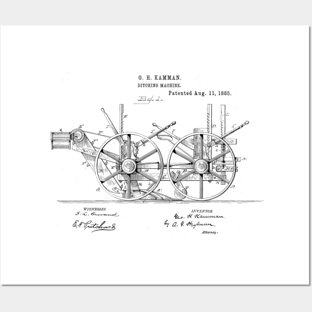 Ditching Machine Trencher Vintage Patent Hand Drawing Wall Art by TheYoungDesigns